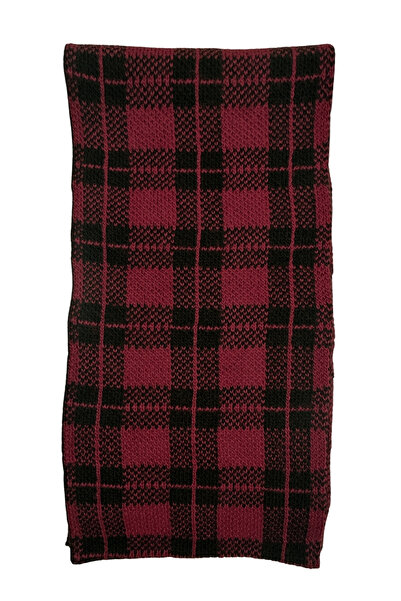 Sofist İstanbul Burgundy & Black Plaid Knitted Unisex Scarf & Beanie Set Long Soft Checkered Scarf and Beanie Set