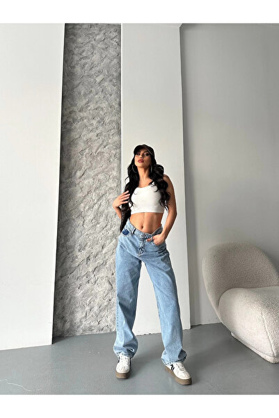 ZENGEZUR MALL Lvsqvr Baggy Snow Wash Medium Blue Jeans Pants D2007 (225904) (Size: 42)