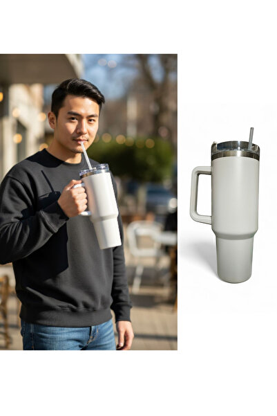 Smart Insulated Travel Tumbler,Stainless Steel, 1.2L with Handle and Straw Lid, Hot and Cold Beverage Grey