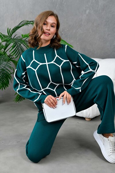 Noi Belis Oversized Ethnic Detailed Sweater Pants Knitwear Bottom-Top Set Aw25Au0035