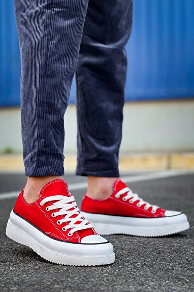 ZENGEZUR MALL Lvsqvr Kb-Cx-3 Kuback Short Red Linen White High Sole Sneakers (233141) (Size: 44)