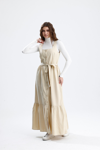 markazzi Γυναικείο φόρεμα με ζώνη σε μπεζ χρώμα