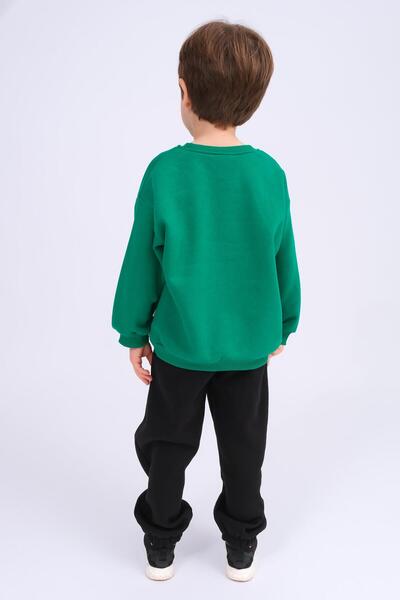 Perendi Boy's Teddy Bear Applique Sweatshirt and Sweatpants Winter Set with Fleece Lining – Green