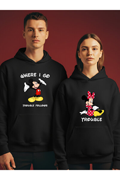 Etoile Studio Mickeey and Minnie Trouble Hooded Sweatshirt Oversized T-Shirt | Couple Combination Sweatshirt