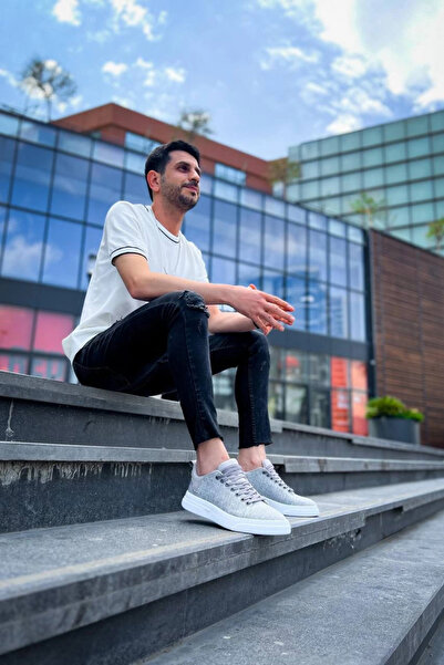 ZENGEZUR MALL Lvsqvr Kb-X204 Kuback Gray Linen White High Sole Casual Men's Sneakers (00203) (Size: 43)