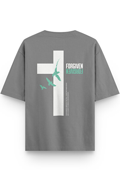 Overoz Forgiven Back Printed Semi Oversized Gray T-Shirt 1411