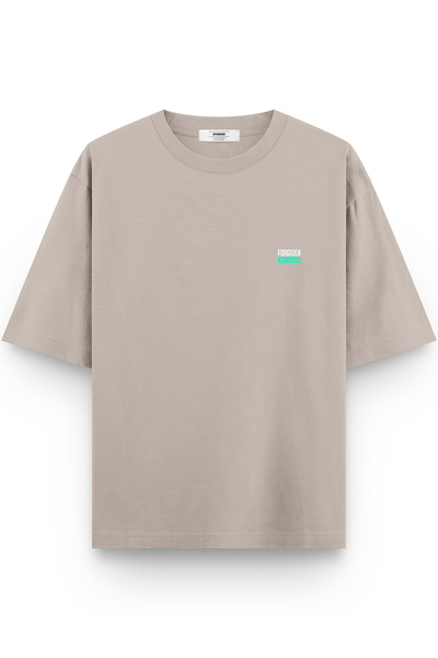 Overoz Forgiven Sırt Printed Yarı Oversized Stone Color Tshirt 1411