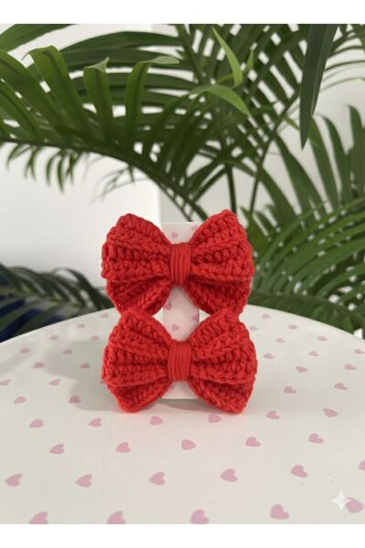 ELF TOYS Bow Red Knitting Buckle 1 Pair