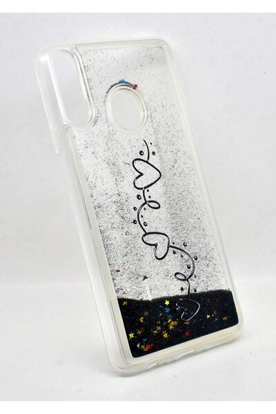 Generic Glitter Liquid Transparent Silicone Gel TPU Shockproof Cover for Samsung Galaxy A20S (Black)