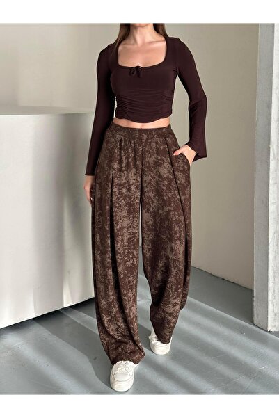 FERZOLAİO Flowy Wide Brown Baggy Trousers