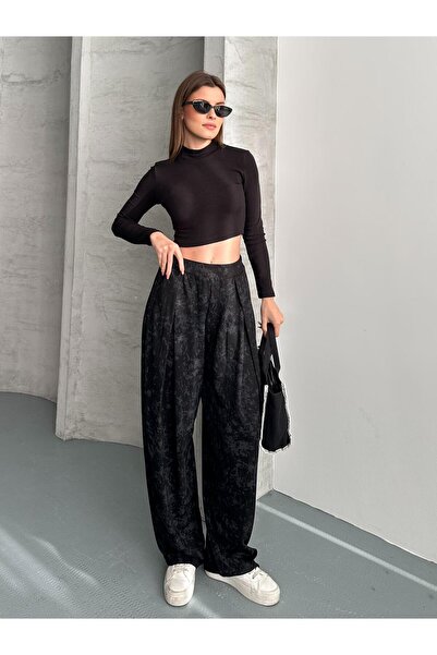 FERZOLAİO Flowy Wide Black Baggy Pants