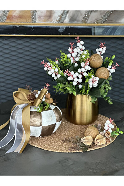 TASARIMHMODA Gold Metal Vazolu Kabak Dekor Set