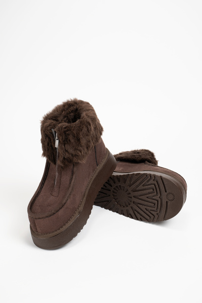 Munshoes Puffy Front Zippered Thick Sole Fur Boots