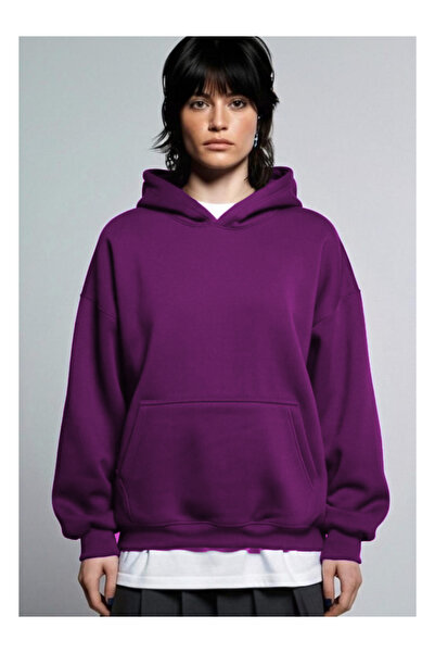 DEEPSENCE Unisex Purple Winter Hooded Sweatshirt 3 Thread Thick Fleece Lined Inside