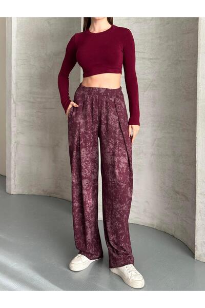 FERZOLAİO Flowy Wide Burgundy Shalwar Pants