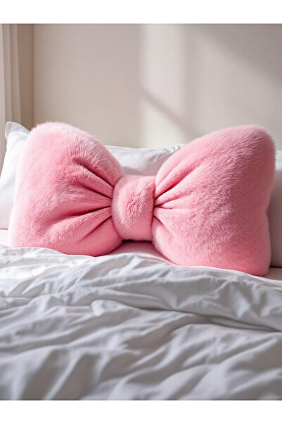 JACA Fiyonk Şeklinde XXL Yastık İç Dolgulu Peluş Polar Kumaş Fiyonk Kurdele H...