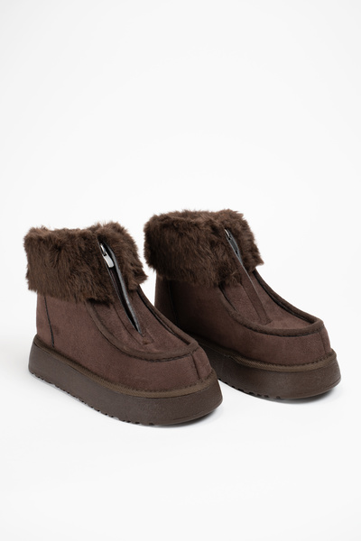 Munshoes Puffy Front Zippered Thick Sole Fur Boots