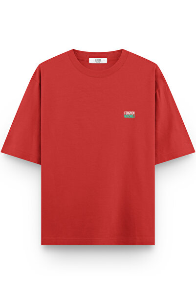 Overoz Forgiven Back Printed Semi Oversized Red Tshirt 1411