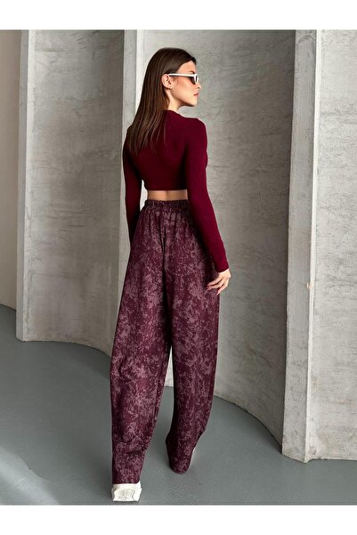 FERZOLAİO Flowy Wide Burgundy Shalwar Pants