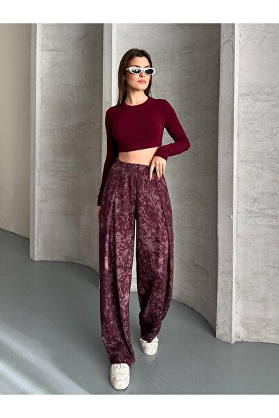 FERZOLAİO Flowy Wide Burgundy Shalwar Pants