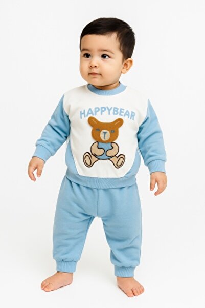 Superbaby Costumas bebelusi HappyBear bleu – set bluza si pantaloni