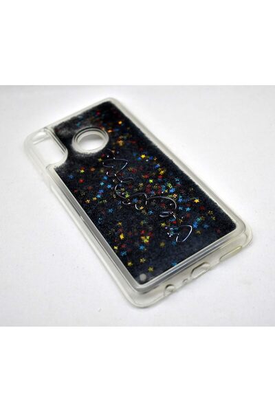 Generic Glitter Liquid Transparent Silicone Gel TPU Shockproof Cover for Samsung Galaxy A20S (Black)