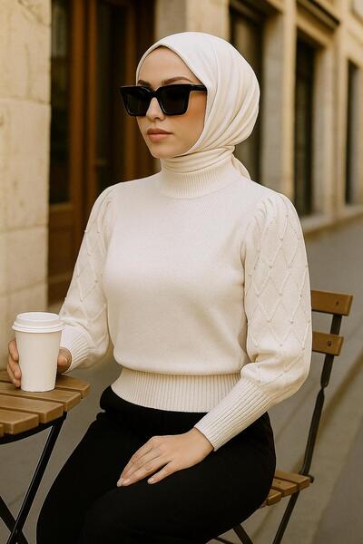 Cherry Butik Bluză pulover cu mâneci tip balon, cu model și broderie cu perle...