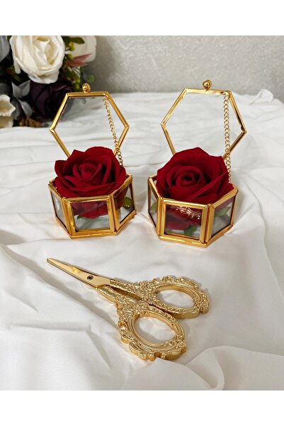 Glowvera حامل خاتم وعد مزدوج خاتم الخطوبة حلقة الناهض ومقص الوعد مقص قطع الشريط