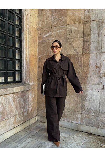 Helen Goods Γυναικείο Σετ Τζιν Παντελόνι με Μπουφάν oversized με Κορδόνια