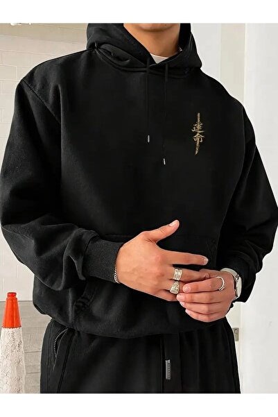 LAYORA Kanji Printed Hooded Sweatshirt for Men