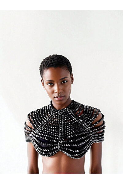 Veille Gold Zincirli İncili Omuz Şalı – Özel Gün & Gece Aksesuarı