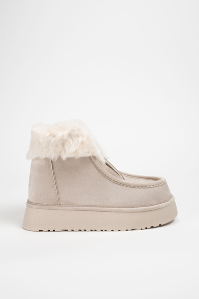 Munshoes Puffy Front Zippered Thick Sole Fur Boots