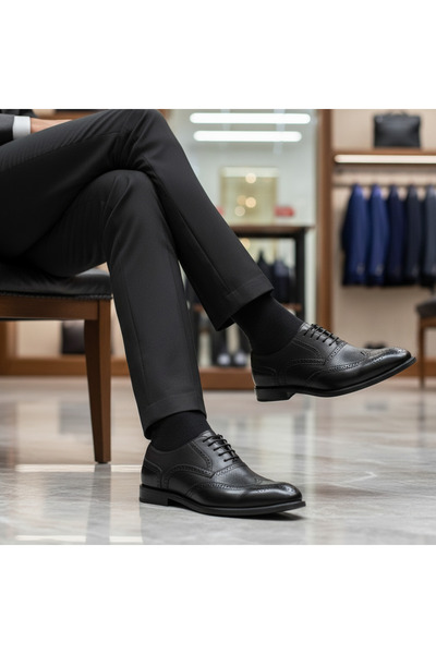 Adam Pantofi brogue pentru bărbați, din piele naturală neagră, lucrați manual...