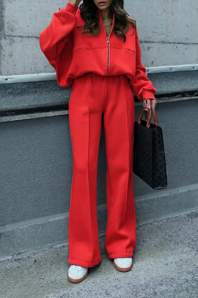 ruNadeS Women's Trend Flared Ç piped Bomber Zippered Tracksuit Set