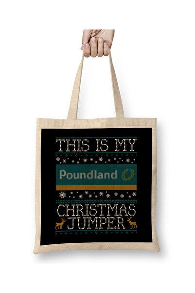 Toyaso This Is My Poundland Christmas Jumper Christmas Day White Cloth Bag Long Handle Shopping Bag