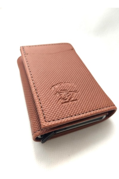 Newish Polo Mechanized Rfid-Enabled Wallet Credit Card Holder - Textured Faux Leather