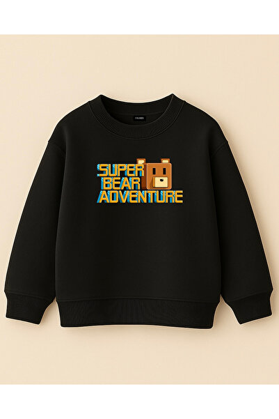 fasardi Super Bear Adventure Printed Oversized 3 Thread Unshaded Long Sleeve Unisex Children's Sweatshirt