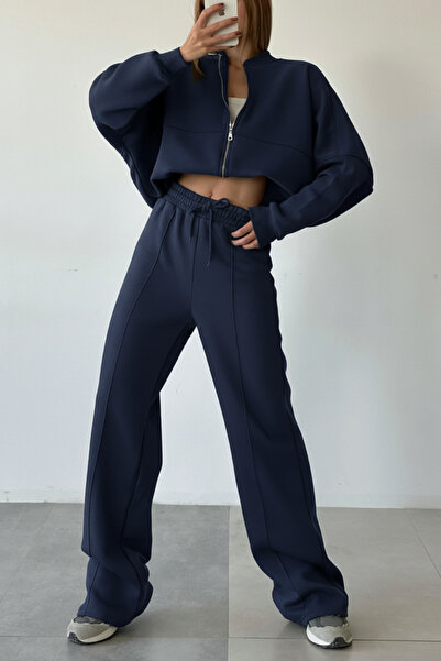 ruNadeS Women's Bomber High Waist Palazzo Oversized Tracksuit Set