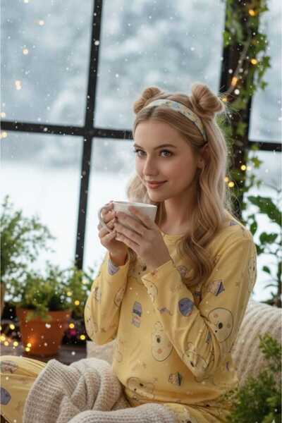 PEMBİŞ HOMEWEAR KADIN PİJAMA TAKIMI UZUN KOLLU AYI DESEN