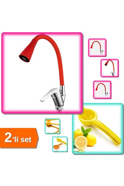 HerEveOyuncak Oynar Başlıklı Çelik Spiral Üzeri Silikon Kırmızı + Limon Sıkac...