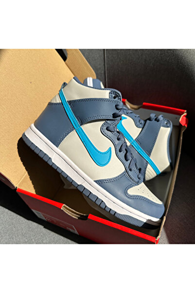 Nike Dunk High Light Bone Cream Blue Sports Shoes