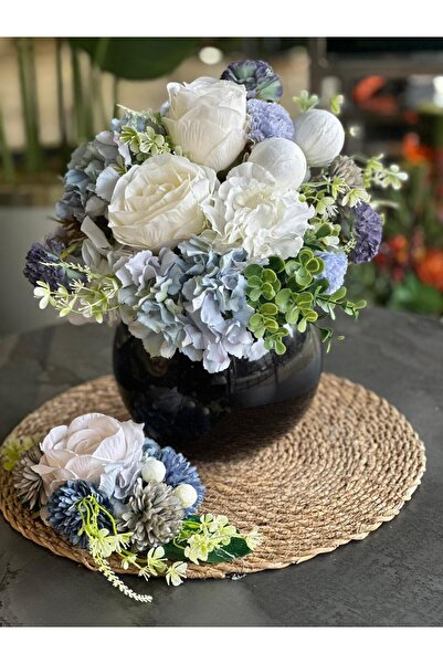 TASARIMHMODA Yapay Çiçekli Cam Vazo ve Supla Set No:5