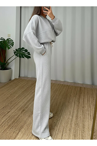 ruNadeS Women's 3 Thread Fleece Lined Palazzo Bomber Tracksuit Set