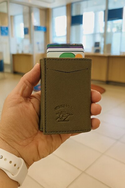 Newish Polo Mechanized Rfid-Enabled Wallet Credit Card Holder - Textured Faux Leather