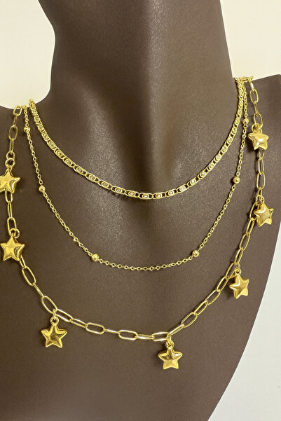 SEZİNİN TAKI DÜKKANI 3-Piece Star Detail Design Chain Necklace