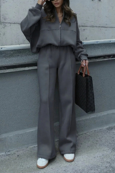 ruNadeS Women's Trend Flared Ç piped Bomber Zippered Tracksuit Set