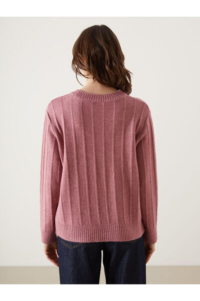 LC Waikiki Pink Crew Neck Striped Women's Knitwear Sweater