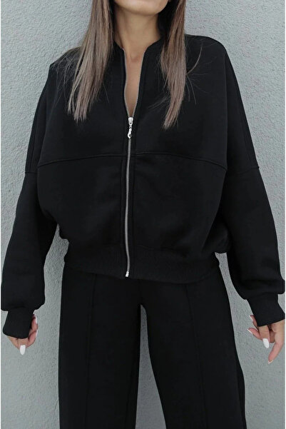 ruNadeS Women's Trend Flared Ç piped Bomber Zippered Tracksuit Set