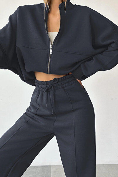 ruNadeS Women's Bomber High Waist Palazzo Oversized Tracksuit Set