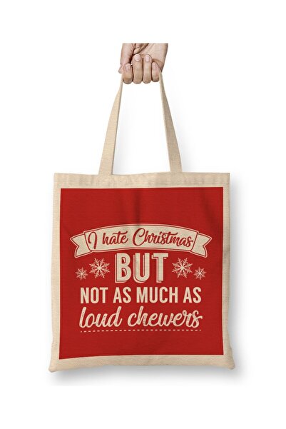Toyaso I Hate Christmas but Not as Much as Loud Chewers Christmas Tote Bag Long Handle Shopping Bag